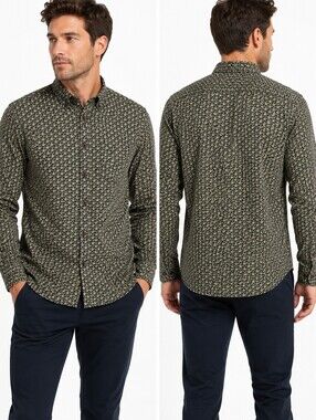 Rue Saint Patrick Men's Green Geometric Print Button-Up Long Sleeve Shirt- L
